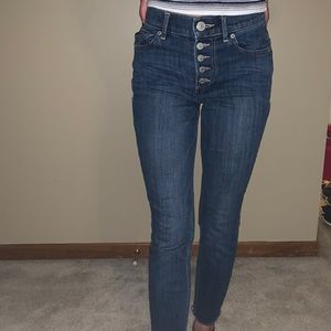 High Waisted Cropped Button-Up Skinny Jeans